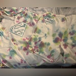 DC Tie-Dye Hoodie & Shorts Set in White with Pastel Green, Purple, Pink